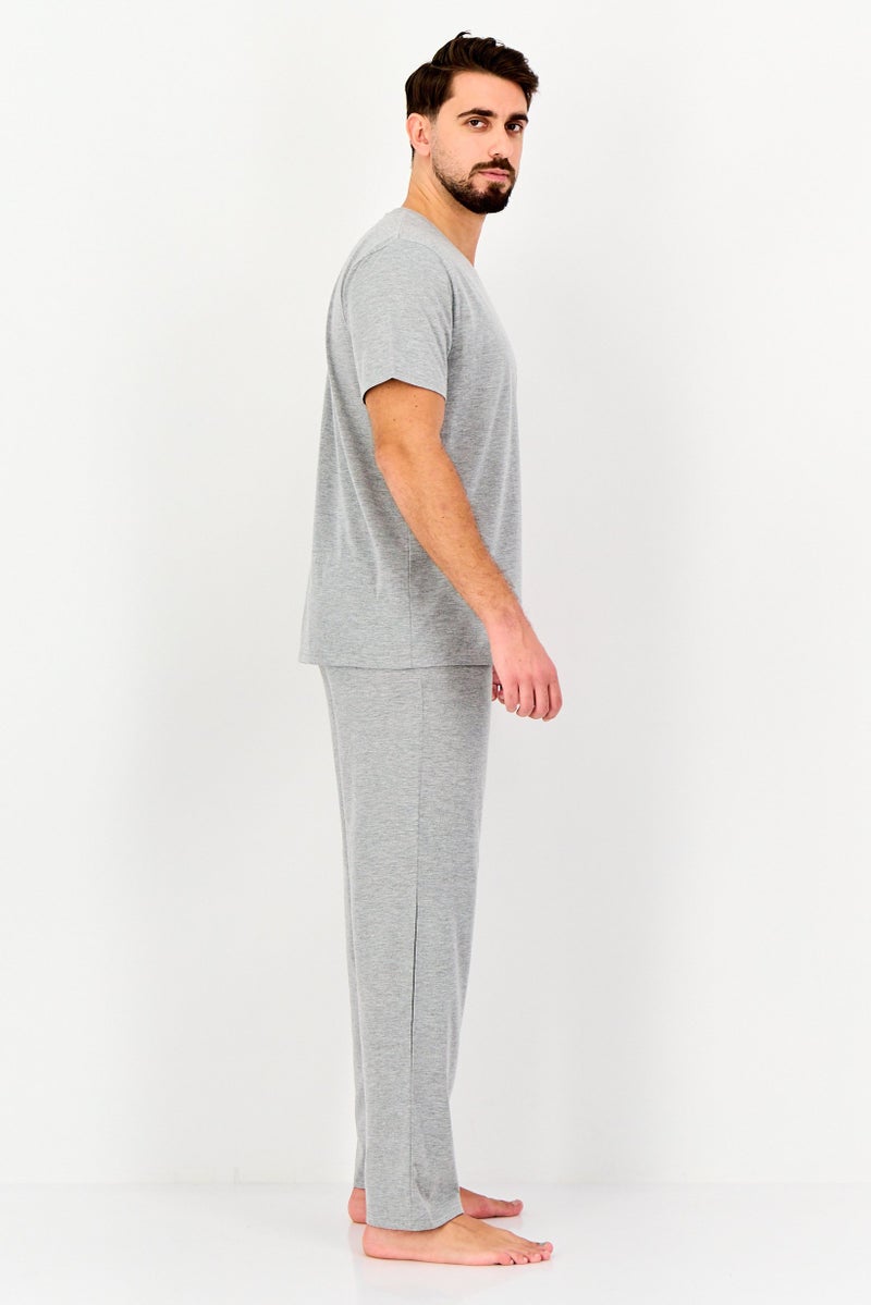 Algspar Men 2 Pieces Heather Short Sleeves Pajama Set, Grey - Image 4